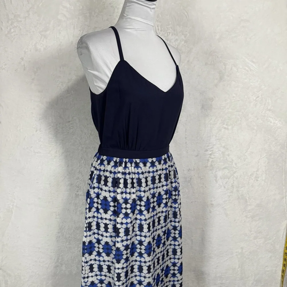 J.CREW Racerback Maxi Dress‎ Size 2 Blue Tie Dye Casual Boho Retro Coastal Slit